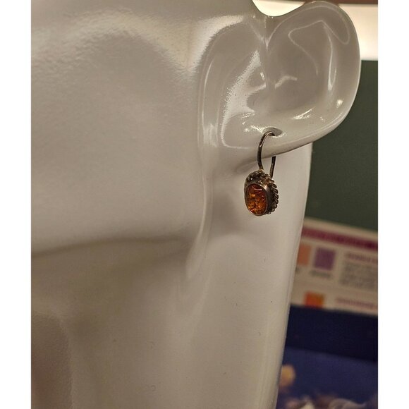 Vintage Sterling Silver & Amber Dangle Earrings - Picture 5 of 7